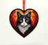 Black & White Cat Stained Glass Effect Heart Suncatcher